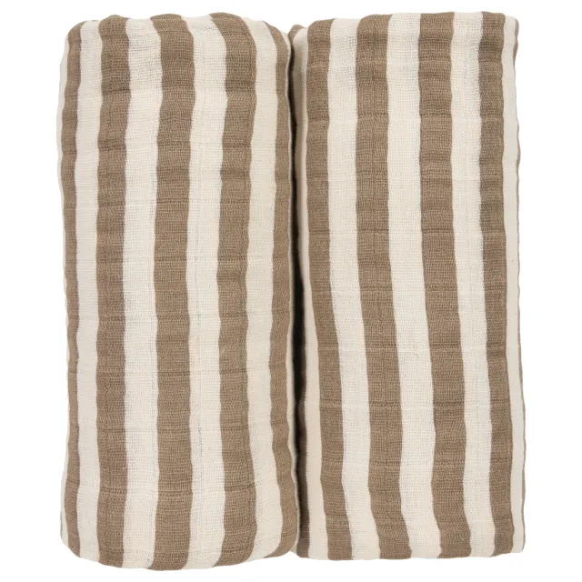 Meyco Fat Stripe hydrofiele inbakerdoek taupe Taupe/wit
