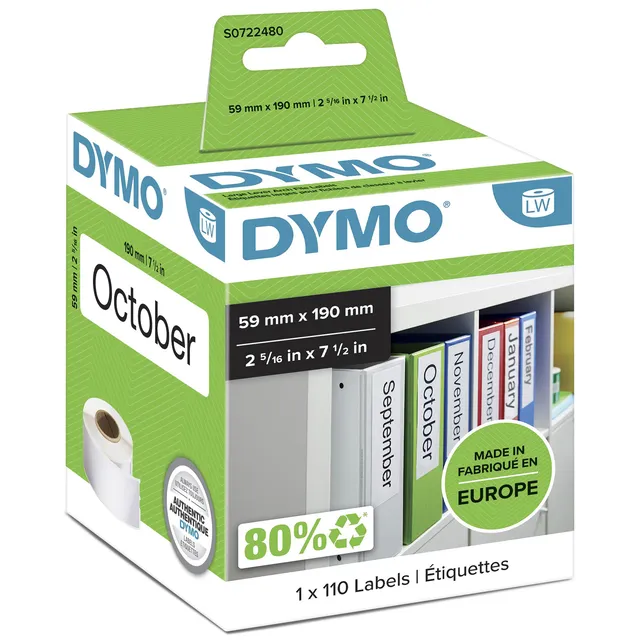 Dymo Etiket dymo labelwriter naamkaart ordner 59x190mm 1 rol wit