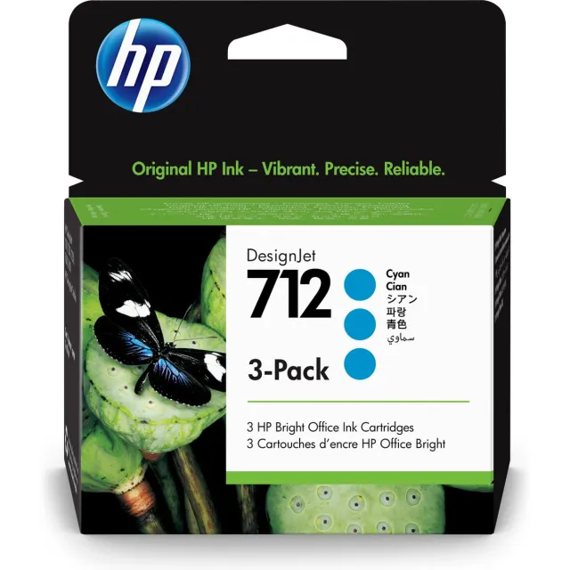 Hp 712, 4ml Cyan inkt, 3-Pack cyaan