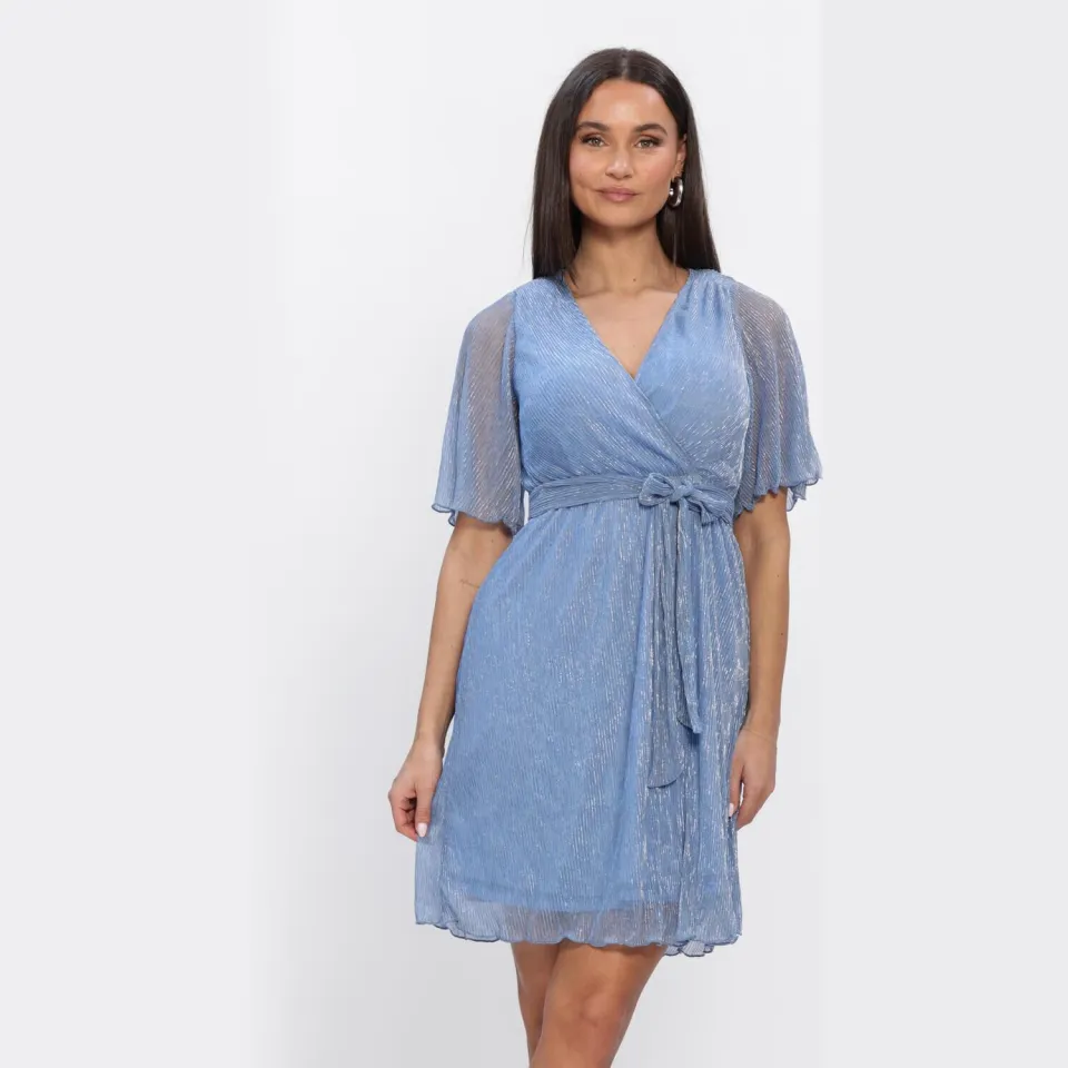 Freebird Dalena korte jurk met lurex lichtblauw