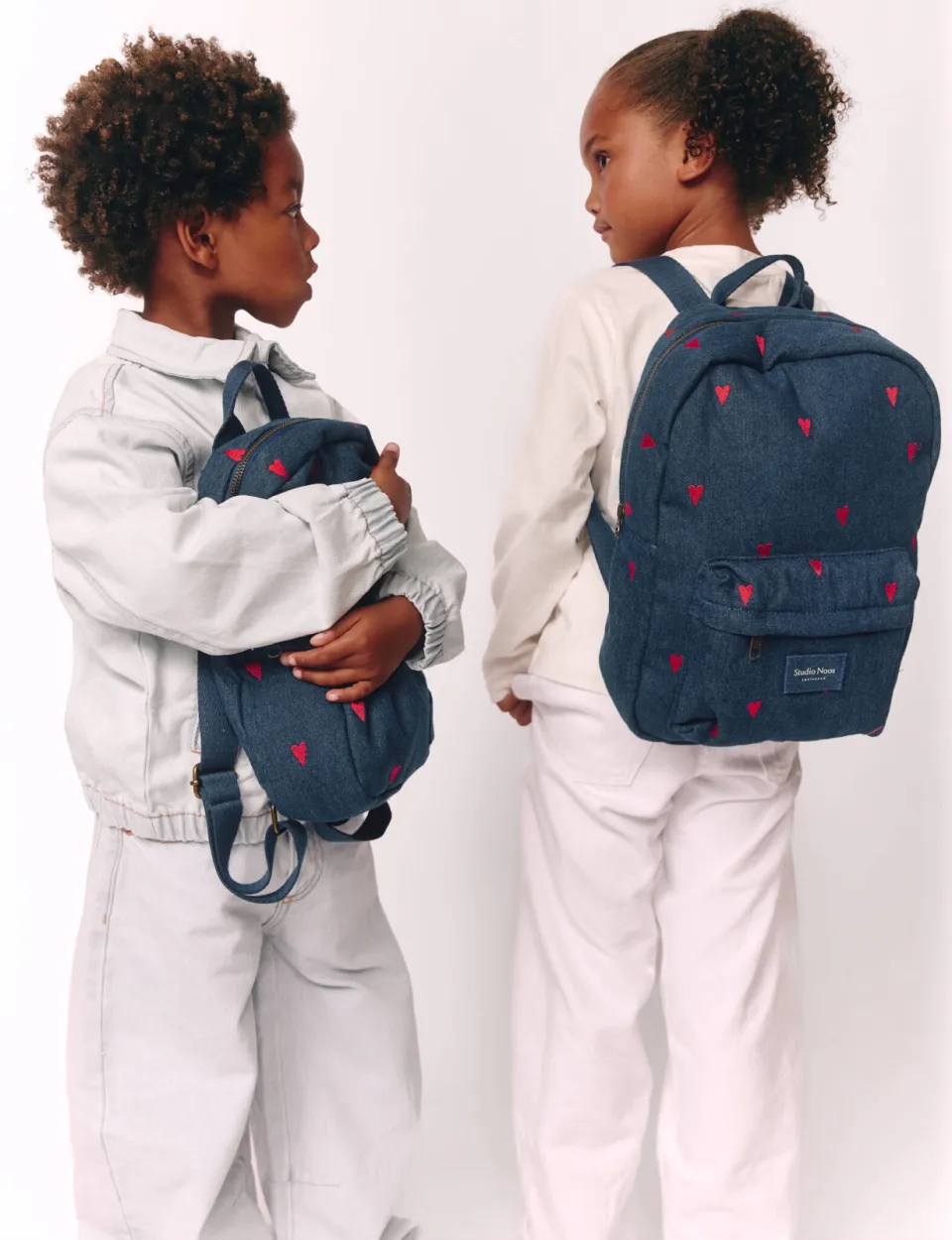 Studio Noos denim midi rugzak met hartjes print blauw, foto 4