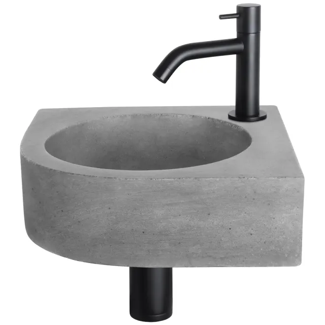 Differnz Fonteinset Differnz Cleo 31.5x31.5x10 cm Beton Donker Grijs Met Kraan Gebogen Mat Zwart