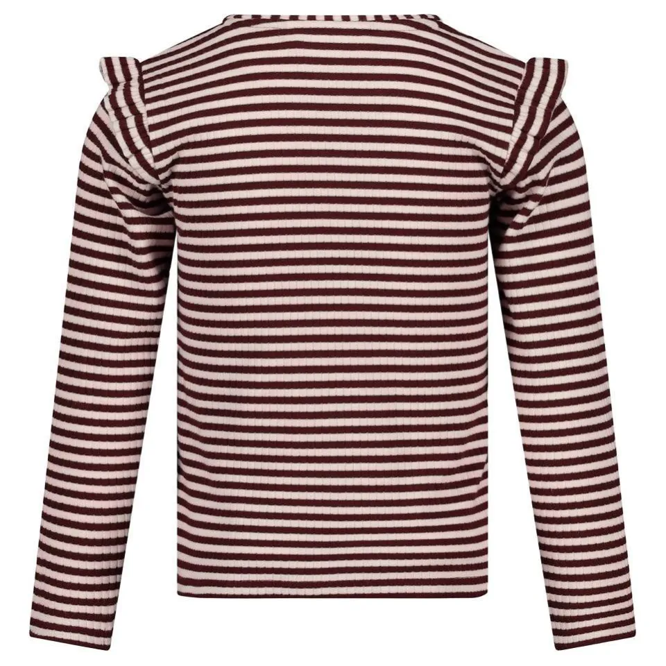 Jubel gestreepte longsleeve met ruches donkerrood/wit, foto 3