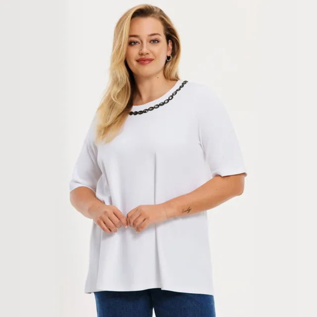 Yoek T-shirt met steentjes wit