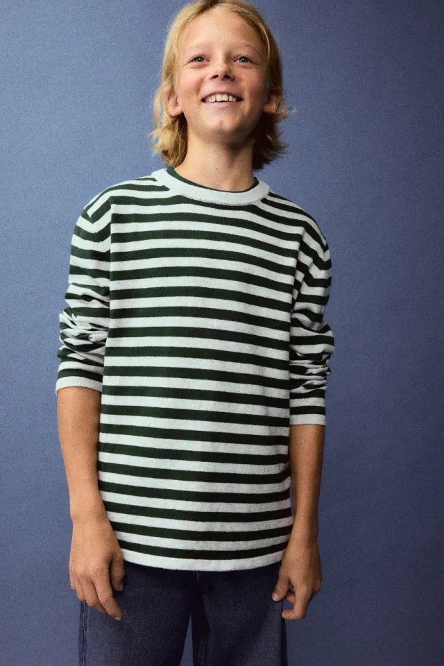 Mango Kids gestreepte longsleeve donkergroen wit, foto 4