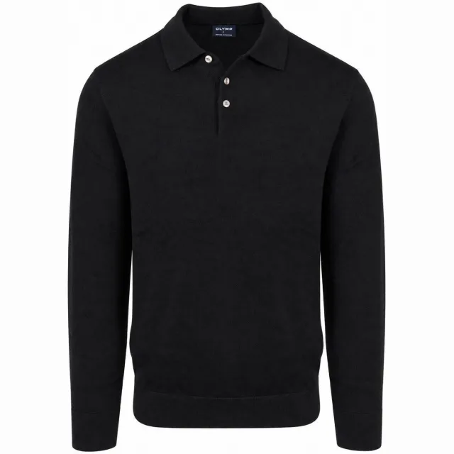 Olymp Sweater Olymp Longsleeve Poloshirt Wol Zwart