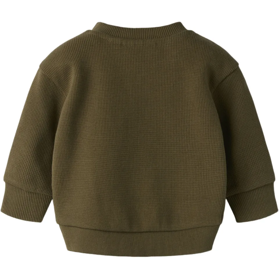 Lil' Atelier BABY rechtvallende sweater met patches - olijfgroen, foto 2