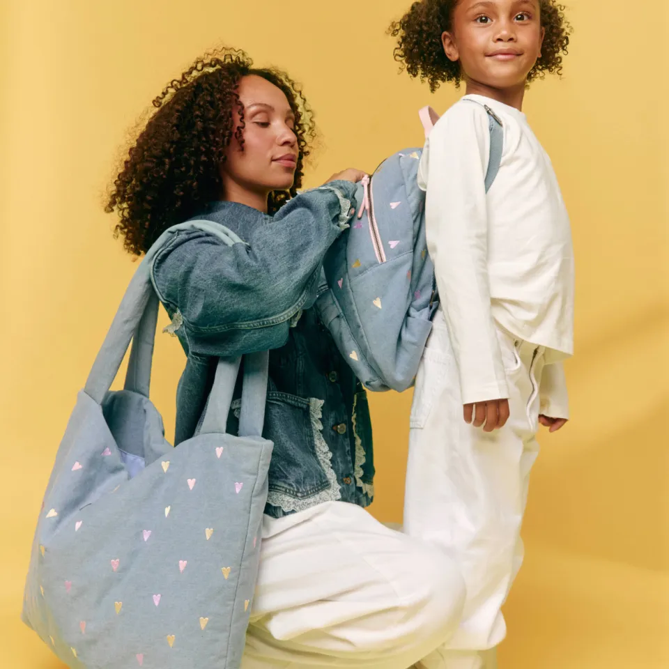 Studio Noos denim midi rugzak met hartjes lichtblauw, foto 6