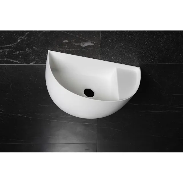 Luca Fontein Halfrond Luca Sanitair 38x20x28 cm Solid Surface Mat Wit (met afvoer, zonder kraangat)