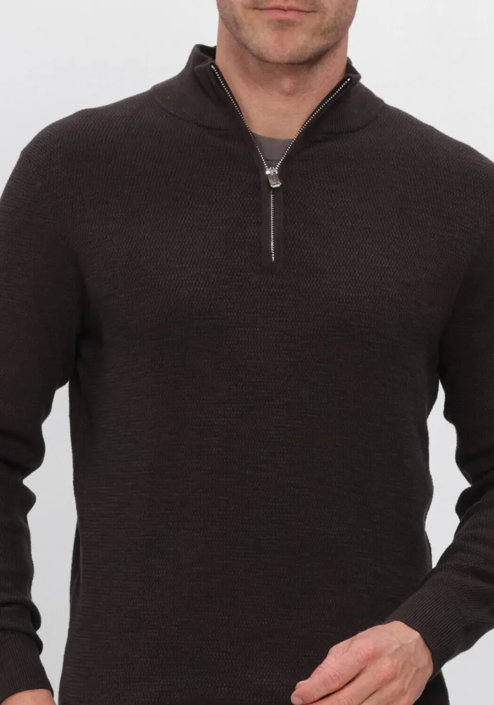 Profuomo Heren Truien & Vesten Pullover Half Zip Twinkle Slub Structure - Bruin, foto 3