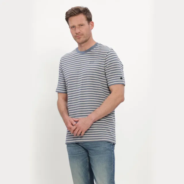 Cast Iron Heren Polo's & T-shirts Short Sleeve R-neck Regular Fit Waffle Stripe - Blauw