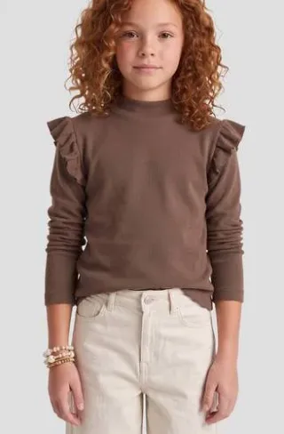 Me & My Monkey longsleeve met ruches donkerbruin, foto 2