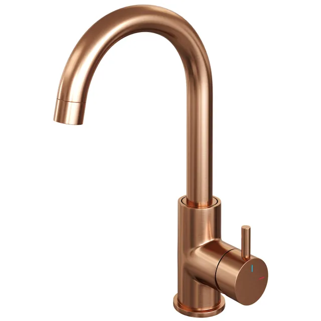 Brauer Wastafelmengkraan Brauer Copper Edition Coldstart Opbouw Hoog Gebogen Korte Ronde Hendel Geborsteld Koper PVD