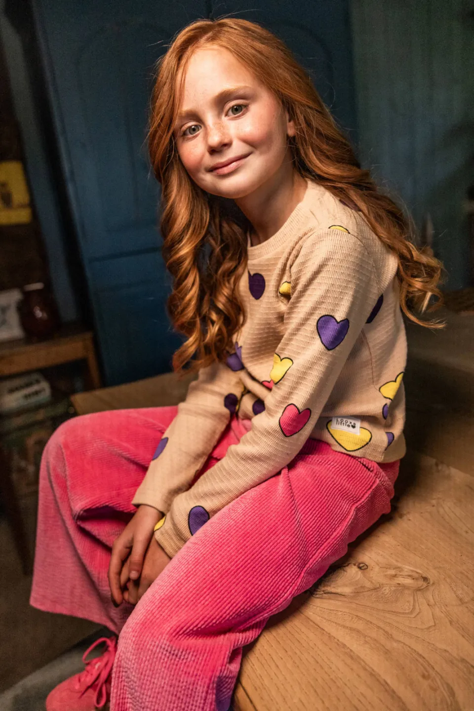 LOOXS Little aansluitende longsleeve met hartjes beige, foto 3