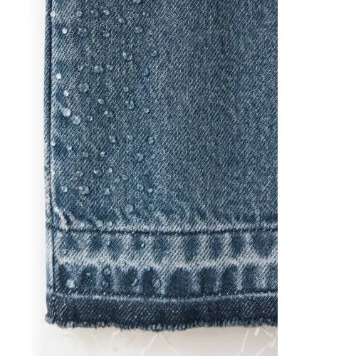 Mango Kids straight leg jeans met strass-steentjes en print - middelblauw middenblauw, foto 3