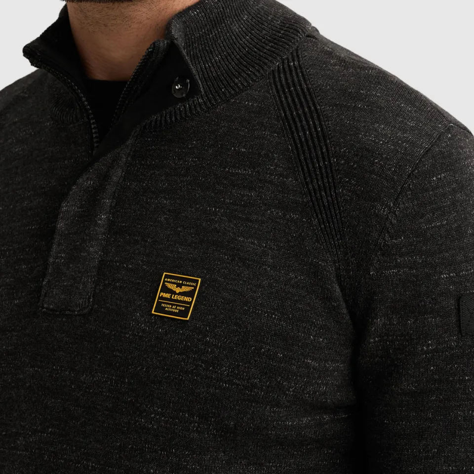 PME Legend katoenen regular fit gemêleerde gebreide trui - zwart, foto 4