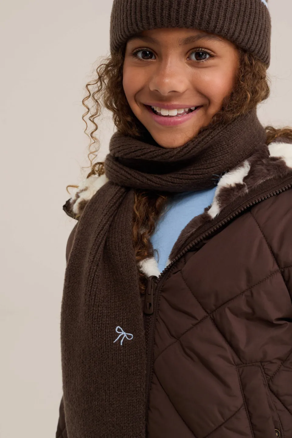 WE Fashion sjaal donkerbruin lichtblauw, foto 2