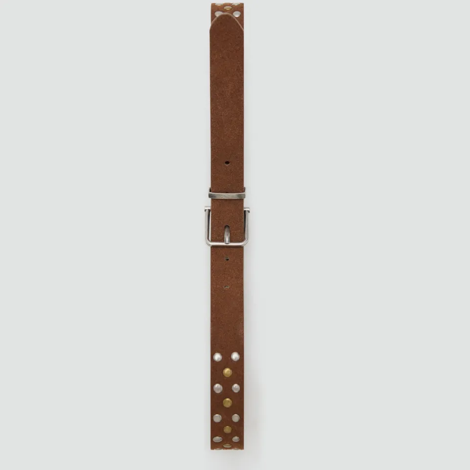Mango leren riem met studs bruin, foto 3