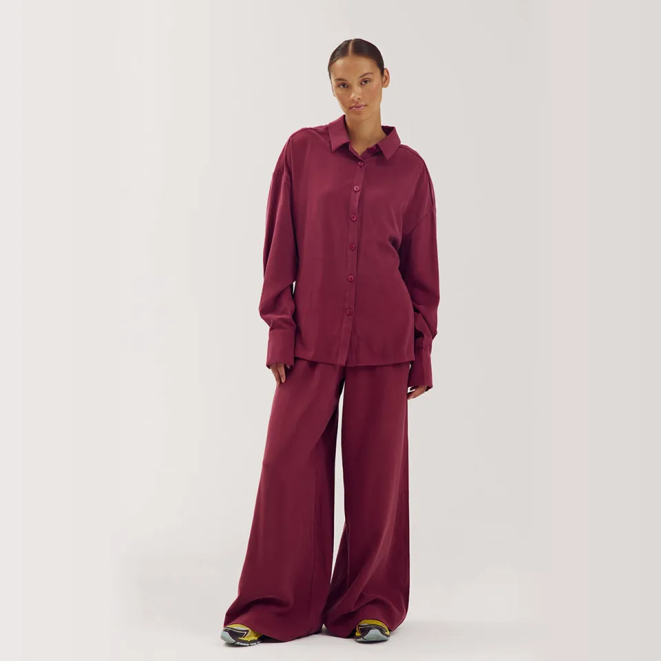 Harper & Yve wide leg broek - wijnrood Bordeaux