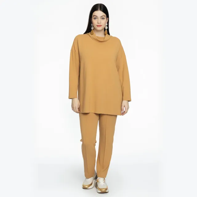 Yoek straight fit broek camel