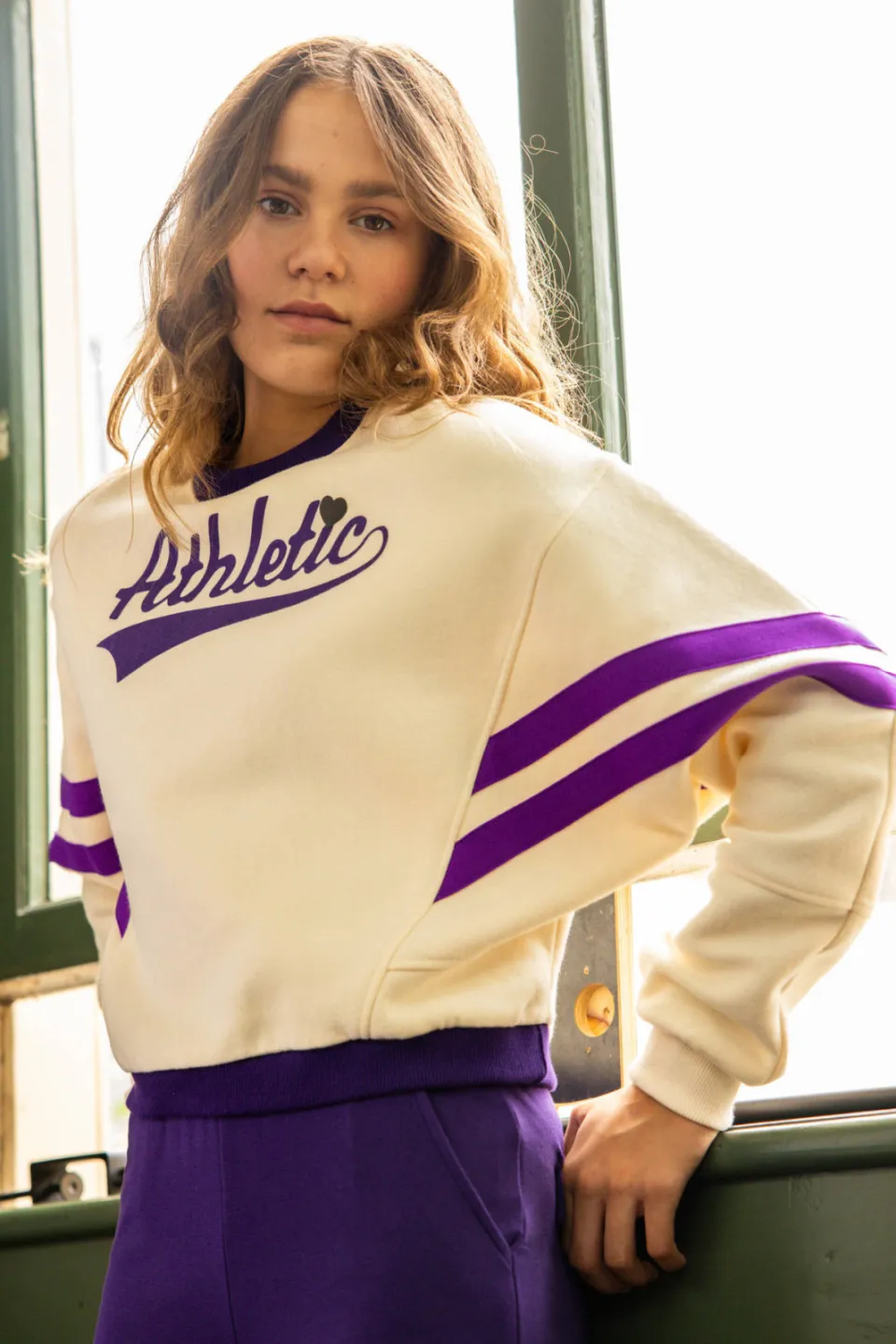 LOOXS 10sixteen oversized gestreepte sweater met tekst - ecru/paars, foto 7