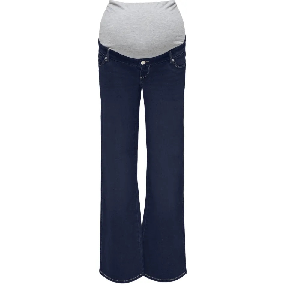 Only MATERNITY low waist zwangerschaps wide leg jeans dark blue denim, foto 2
