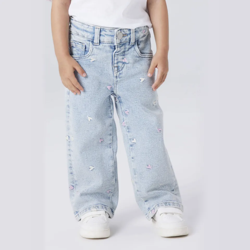 NAME IT MINI wide leg jeans met hartjes light blue denim Light blue bleached