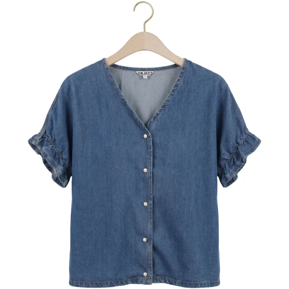 Object Dames Tops & T-shirts Objframe 2/4 V-neck Re Top - Blauw, foto 2