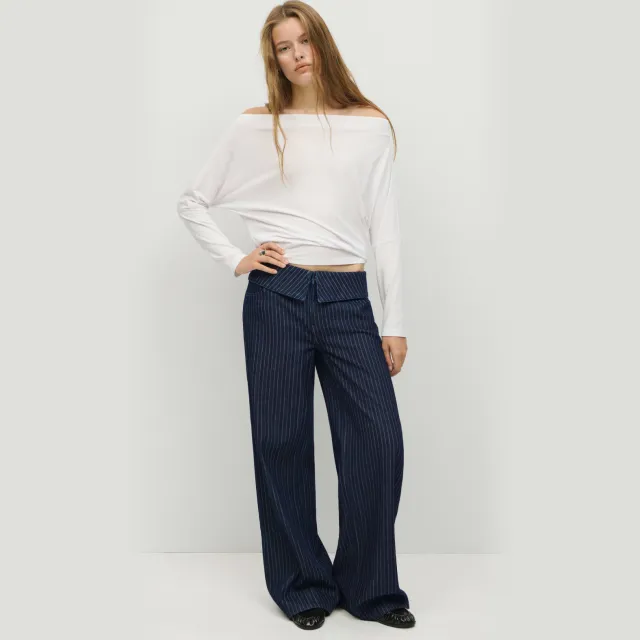 Mango TEEN wide leg jeans met krijtstreep - donkerblauw