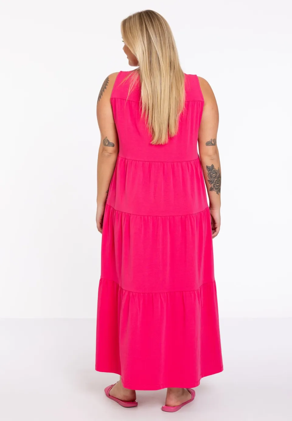Yoek jurk met ruches roze, foto 5
