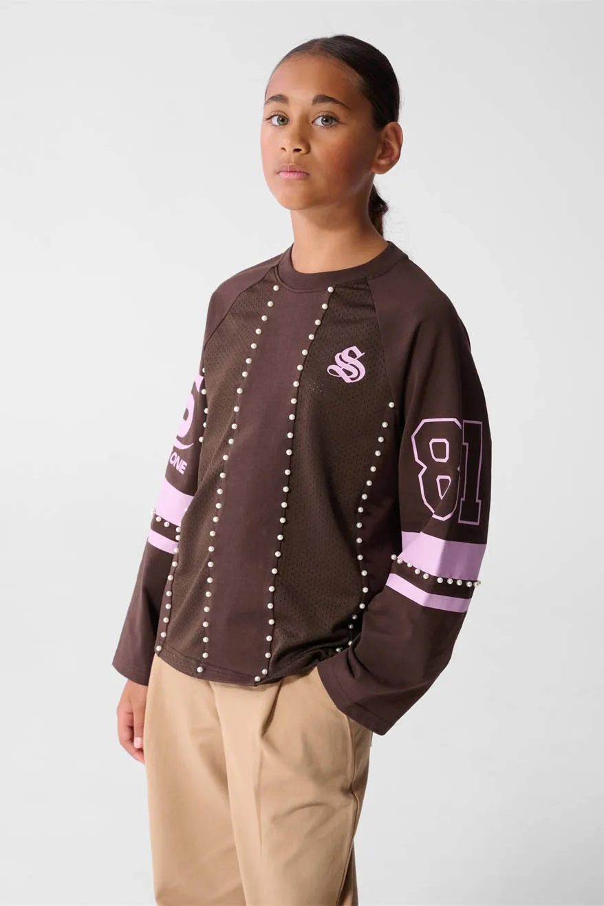 Shoeby gestreepte longsleeve donkerbruin/roze, foto 6