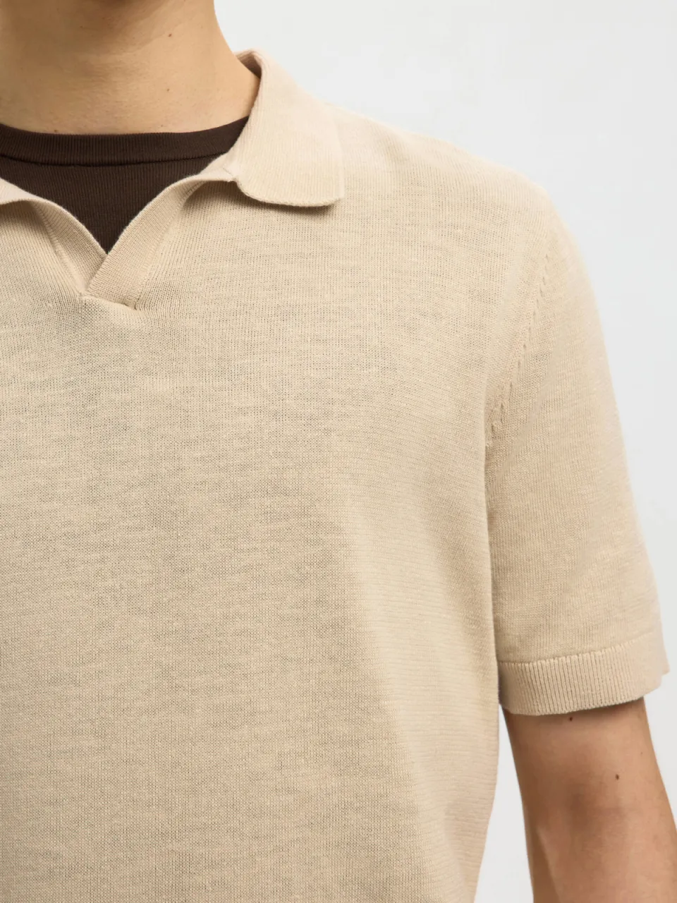 SELECTED MEN Selected regular polo met linnen fijn gebreid beige, foto 4