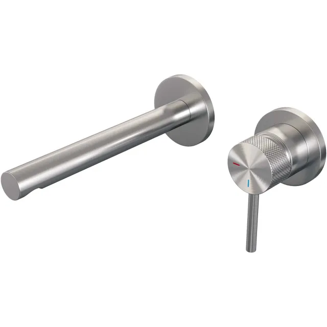 Brauer Inbouw Wastafelmengkraan Brauer Brushed Carving Coldstart Rechte Uitloop Ronde Hendel Rechts Geborsteld RVS PVD Met Afdekplaat