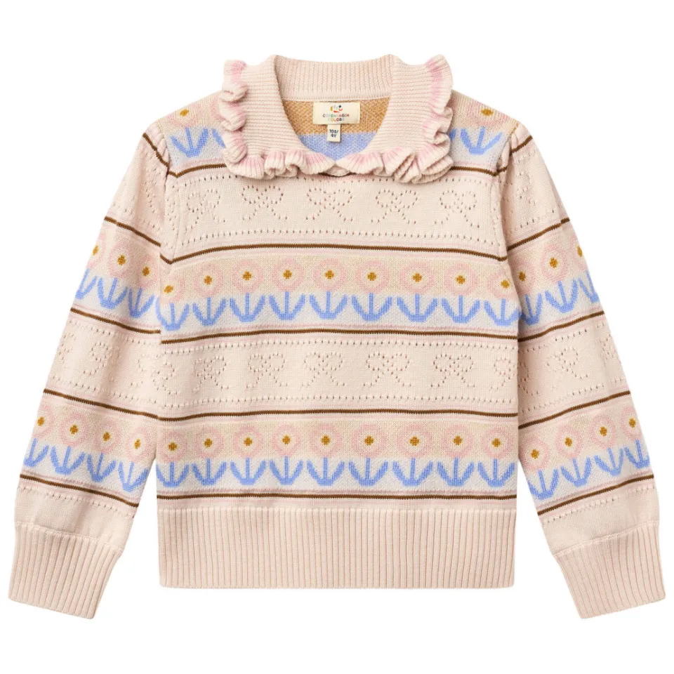Copenhagen Colors gebreide trui met print en wol - beige/blauw/bruin, foto 2