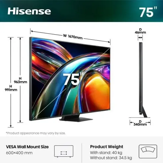 Hisense 75UR9S RGB MiniLED televisie 75 inch grijs, foto 3