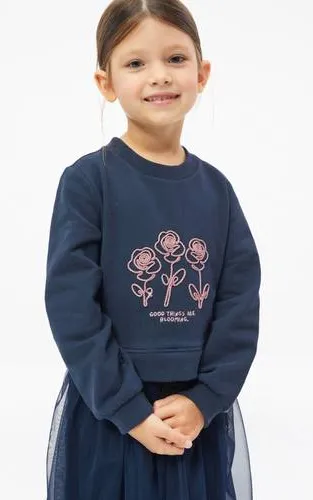 S.Oliver sweatjurk met tekst en glitters donkerblauw, foto 4