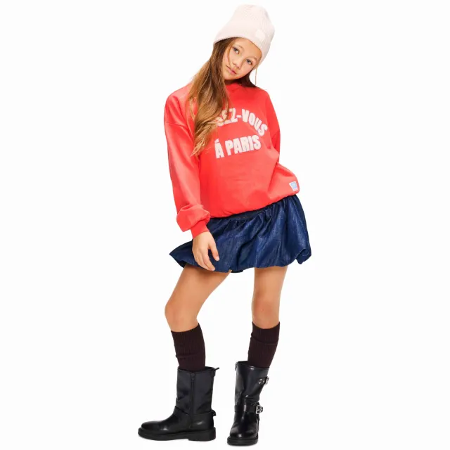 Retour Jeans oversized sweater met tekst - koraalrood