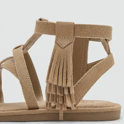 Mango Kids leren sandalen met franjes lichtbruin, foto 7