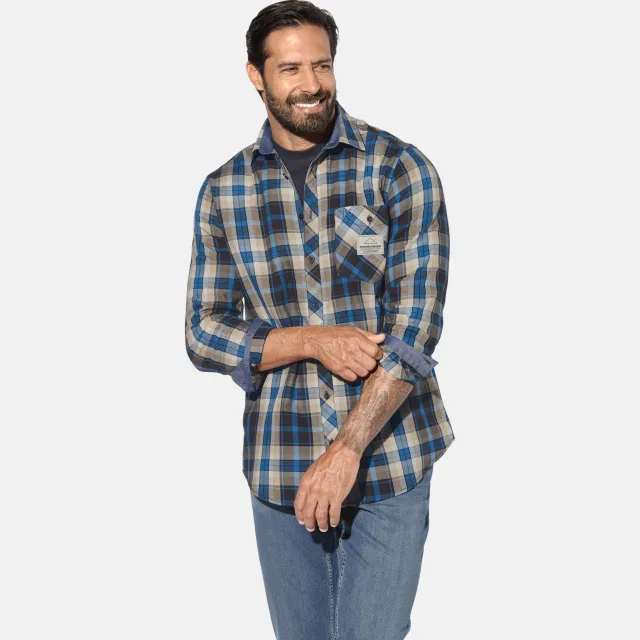 Jan Vanderstorm casual overhemd NORLUND Plus bruin/blauw
