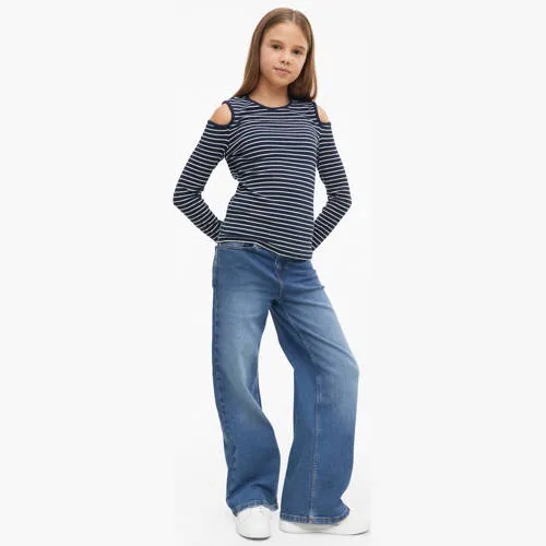 s.Oliver gestreepte longsleeve met cut-out donkerblauw/wit, foto 3