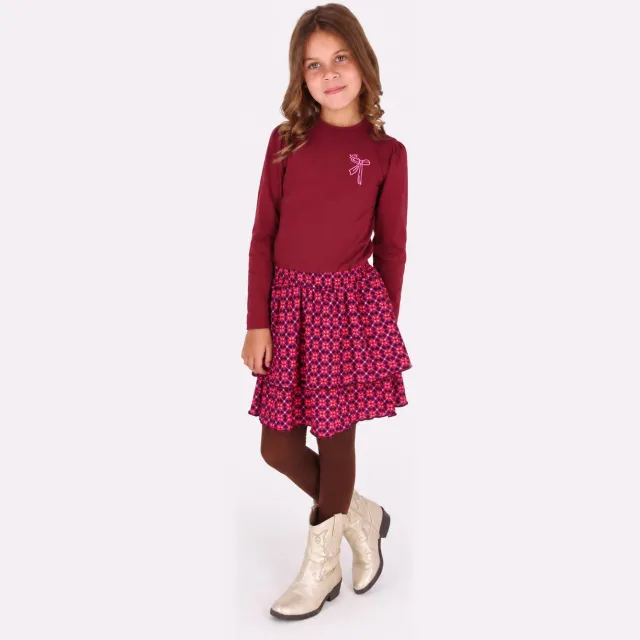 B.Nosy midi jurk met print donkerrood Donkerrood/roze