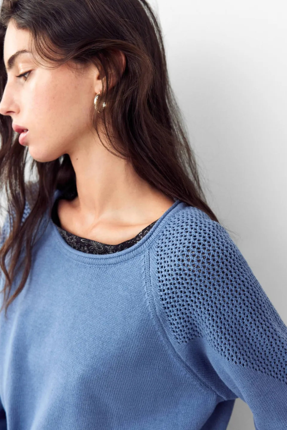 Mango TEEN katoenen gebreide trui - blauw, foto 5