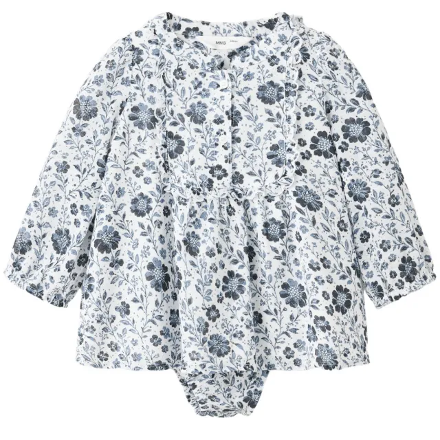 Mango gebloemde babyjurk donkerblauw/ecru