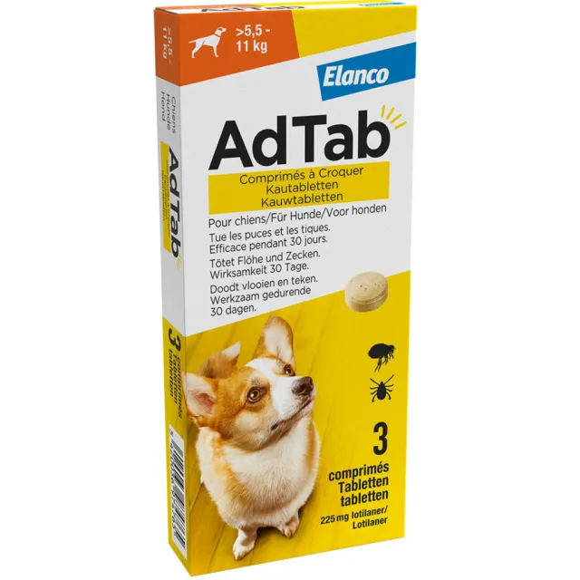 AdTab Anti Vlo en Teek Kauwtabletten Hond >5,5-11 kg 3 tabletten