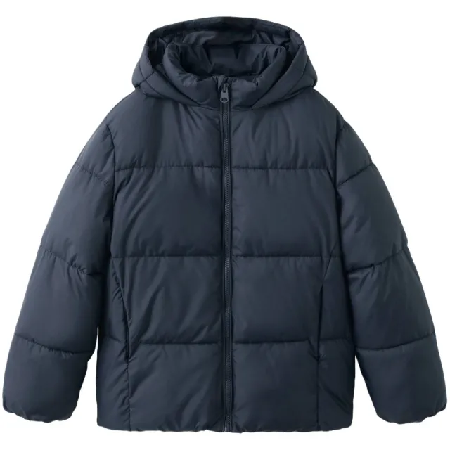 Mango gewatteerde winterjas marineblauw met capuchon