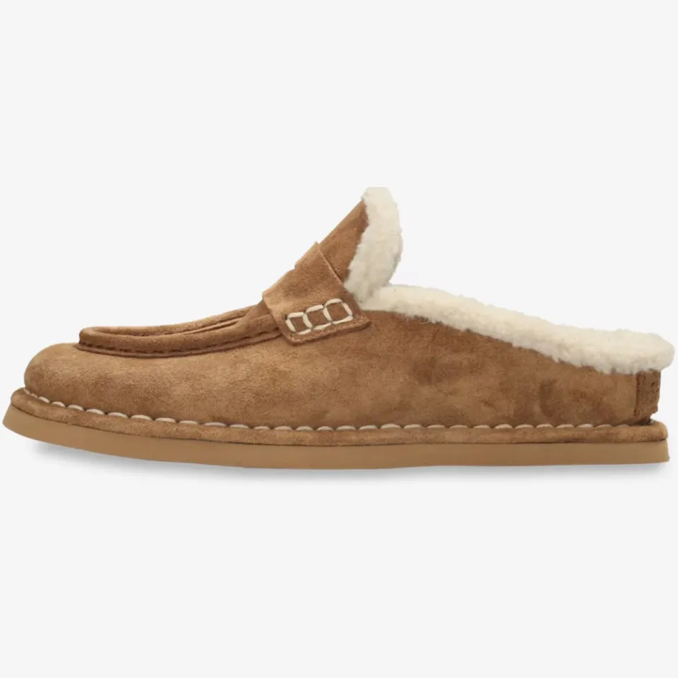 Shabbies Amsterdam Wilja Penny suède slipper warm bruin Warm Brown