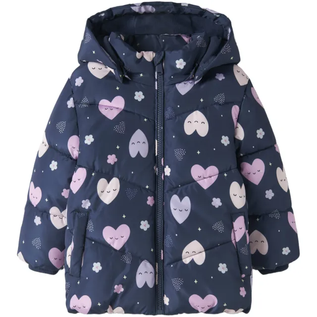 NAME IT MINI winterjas donkerblauw hartjesprint