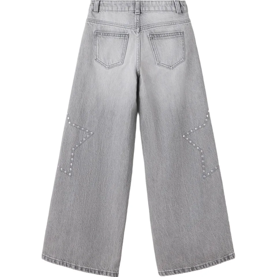 Mango Kids wide leg jeans met studs en sterren - changeant grijs, foto 3