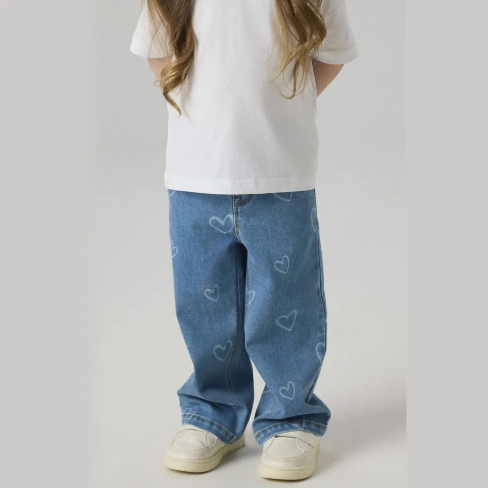 NAME IT MINI NMFROSE wide leg jeans met hartjes - mediumblauw, foto 3