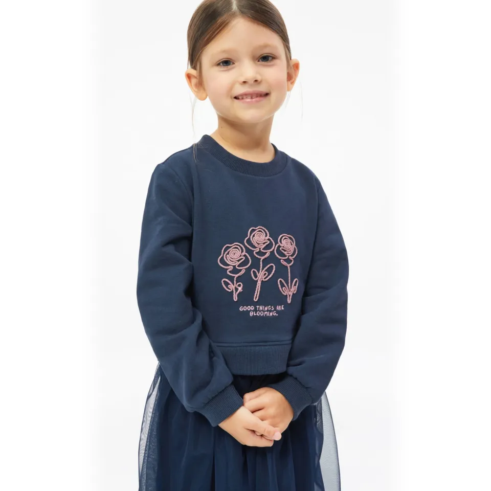 S.Oliver sweatjurk met tekst en glitters donkerblauw, foto 3